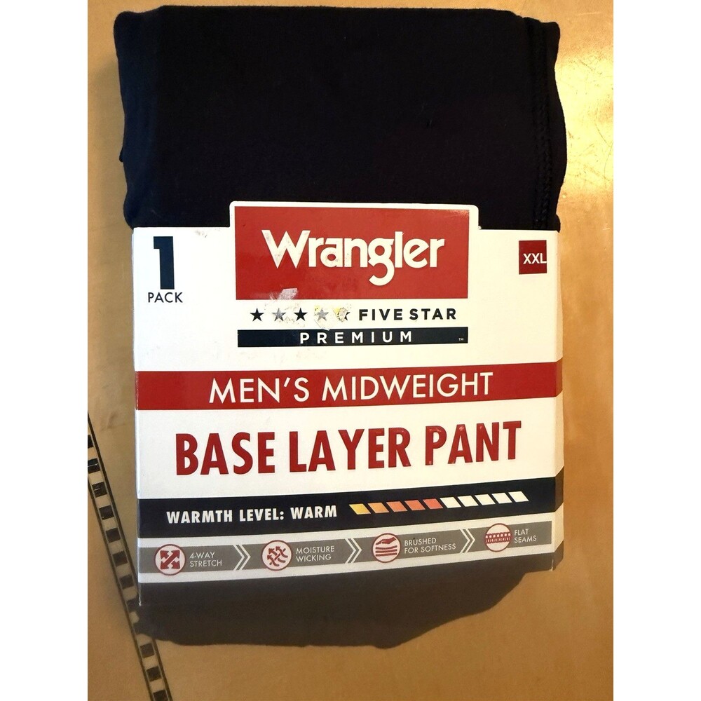 NEW Mens Sz XXL 44-46 Wrangler Midweight Base Layer Pants Black Warm Winter